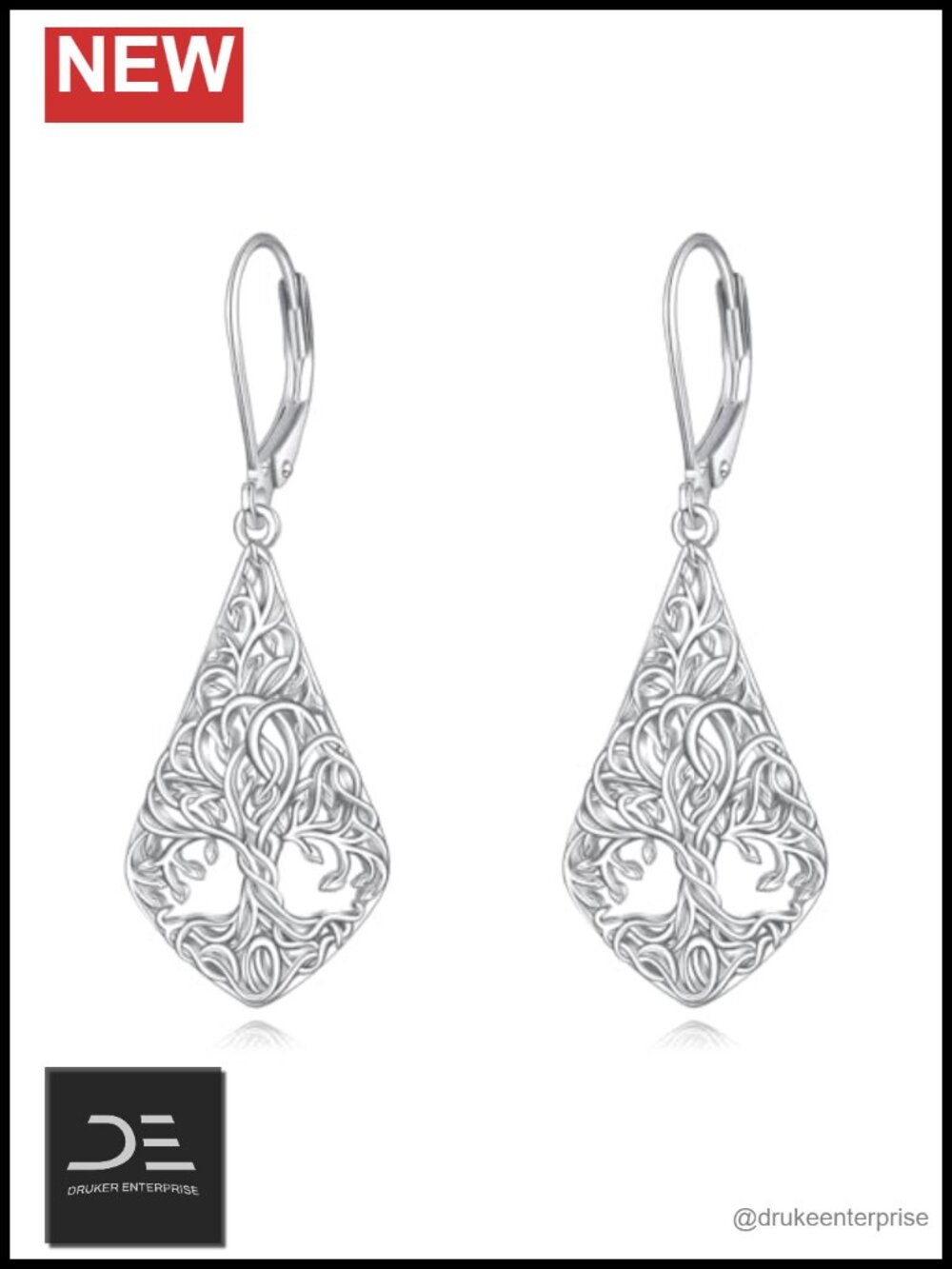 925 Sterling Silver Tree of Life Leverback Dangle Earrings Women Jewelry Gift